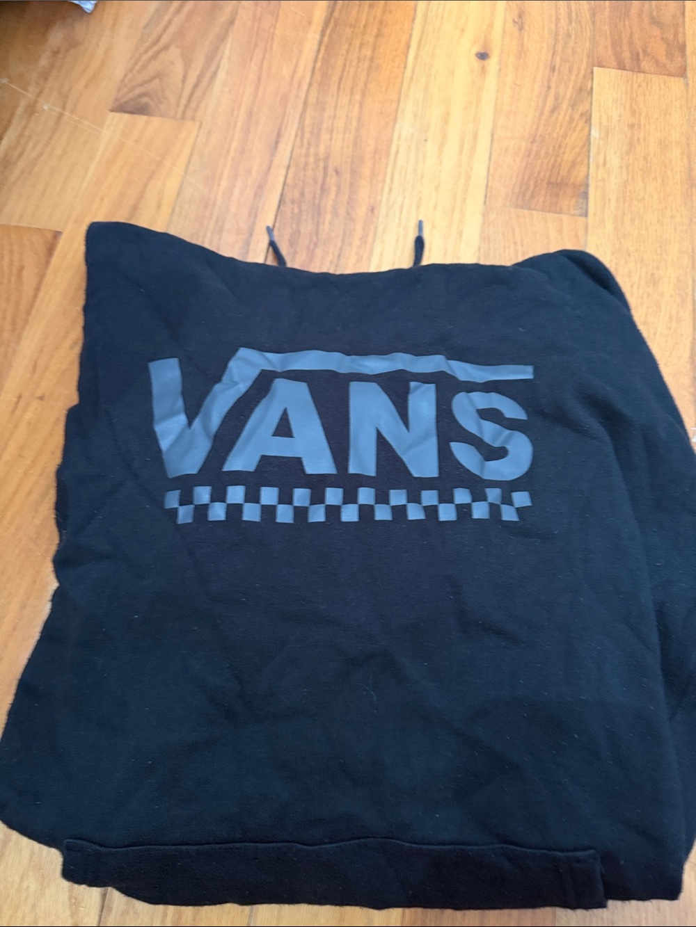 Vans Black Hoodie with Gray Logo and Checker Accent